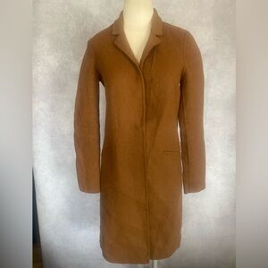 Zara Basic Outerwear Handmade Wool Blend Trench Coat Carmel Brown Size Small